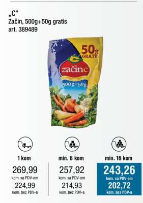 Začin, 500g+50g gratis