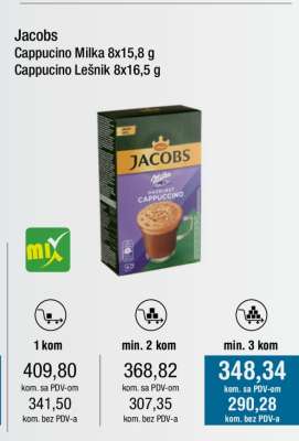 Jacobs Cappucino Milka 8x15,8 g / Cappucino Lešnik 8x16,5 g