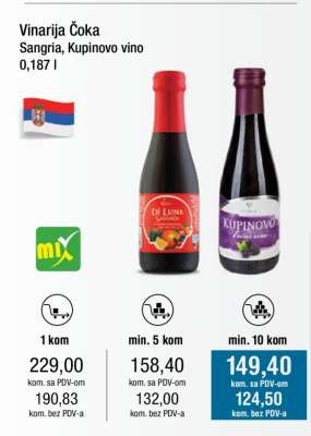 Vinarija Čoka Sangria, Kupinovo vino 0,187 l