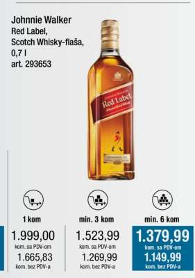 Johnnie Walker Red Label, Scotch Whisky-flaša, 0,7 l