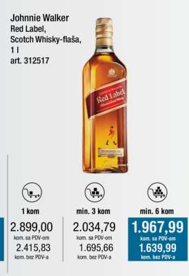 Johnnie Walker Red Label, Scotch Whisky-flaša, 1 l