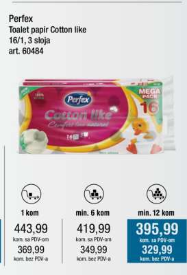 Perfex Toalet papir Cotton like 16/1, 3 sloja
