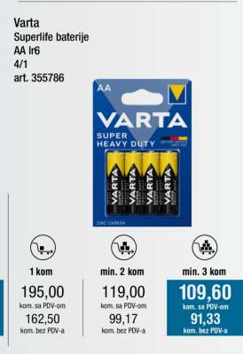 Varta Superlife baterije AA lr6 4/1