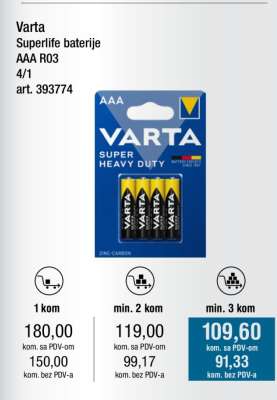 Varta Superlife baterije AAA R03 4/1