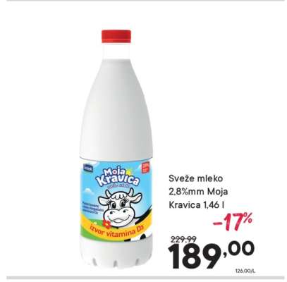 Sveže mleko 2.8%mm Moja Kravica 1.46 l