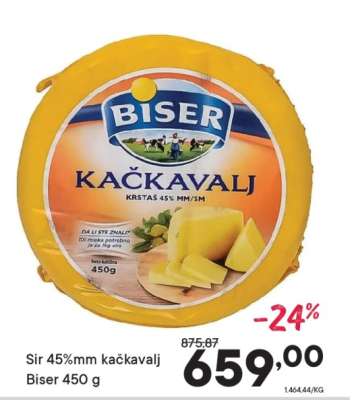 Sir 45%mm Kačkavalj Biser 450 g