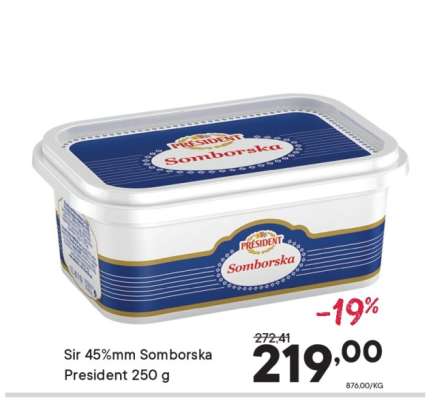 Sir 45%mm Somborska President 250 g