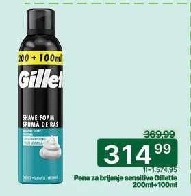 Pena za brijanje sensitive Gillette 200ml+100ml