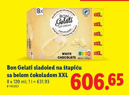 Bon Gelati sladoled na štapiću sa belom čokoladom XXL
