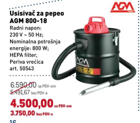 Usisivač za pepeo AGM 800-18