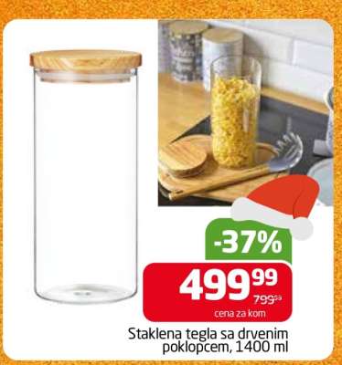 Staklena tegla sa drvenim poklopcem, 1400 ml