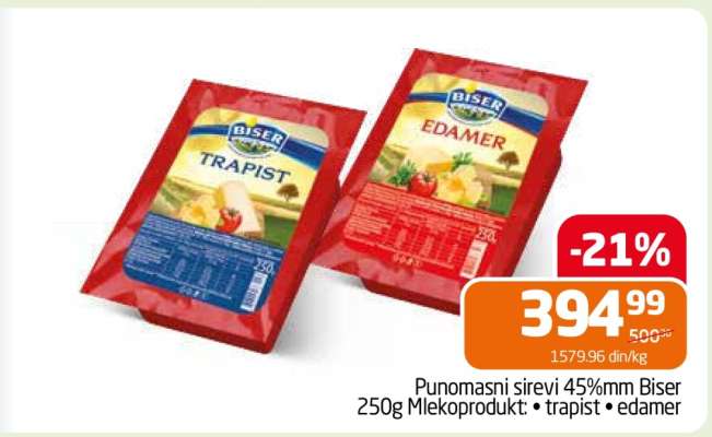 Punomasni sirevi 45%mm Biser