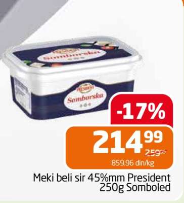 Meki beli sir 45%mm President 250g Somboled