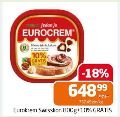Eurokrem Swisslion 800g+10% GRATIS