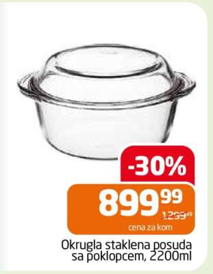 Okrugla staklena posuda sa poklopcem, 2200ml