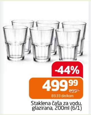 Staklena čaša za vodu, glazirana, 200ml (6/1)