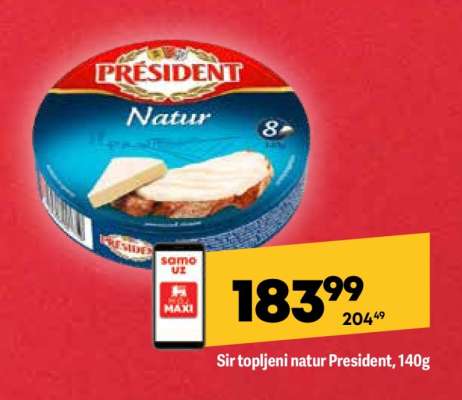 Sir topljeni natur President 140g
