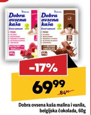 Dobra ovsena kaša malina i vanila, belgijska čokolada, 60g