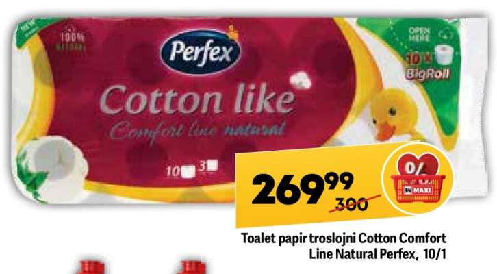 Toalet papir troslojni Cotton Comfort line natural Perfex, 10/1