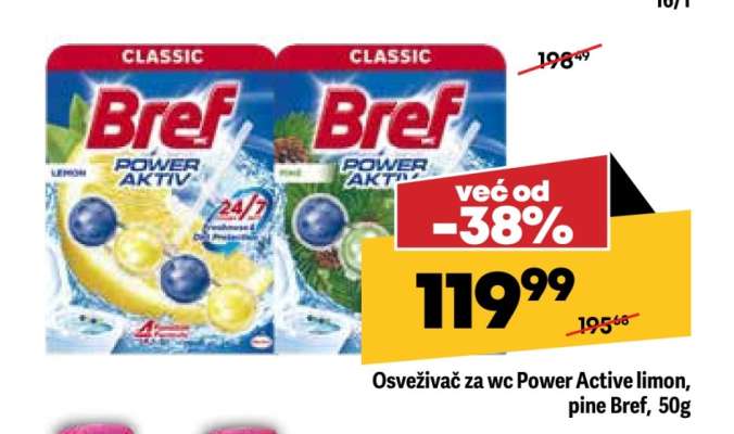 Osvěživač za wc Power Active limon, pine Bref, 50g