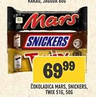 Čokoladica Mars, Snickers, Twix 51g, 50g