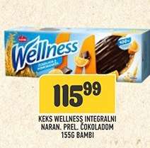 Keks Wellness Integralni Naran. Prel. Čokoladom 155g Bambi