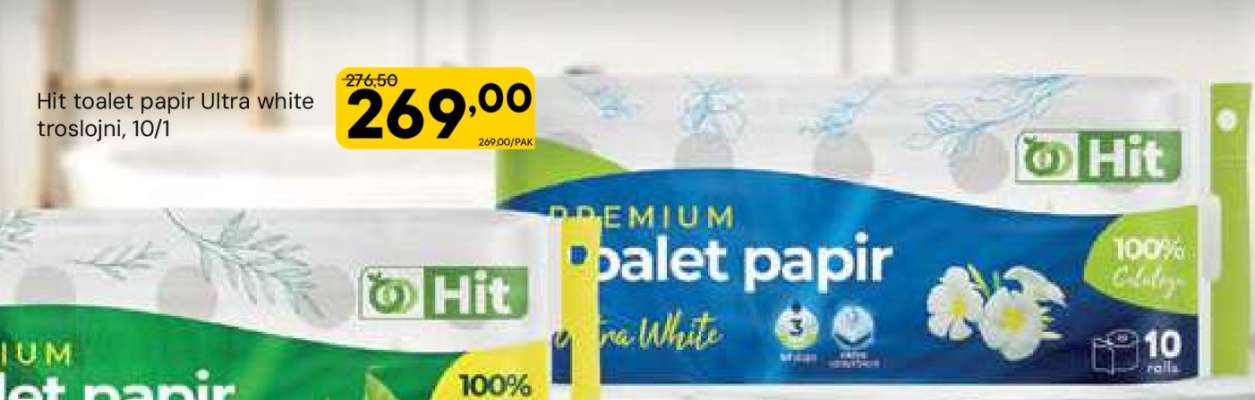 Hit toalet papir Ultra white troslojni, 10/1
