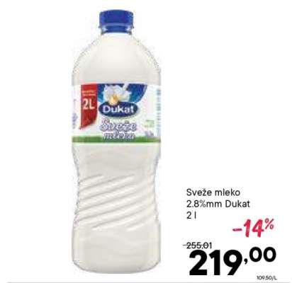 SVEŽE MLEKO 2.8%MM DUKAT 2 l