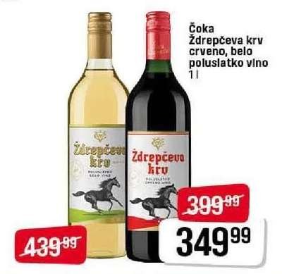 Čoka Ždrepčeva krv crveno, belo poluslatko vino 1l