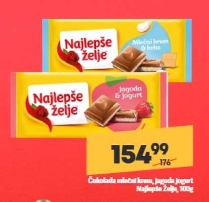 Čokolada mlečni krem, Jagoda jogurt Najlepše Želje, 100g