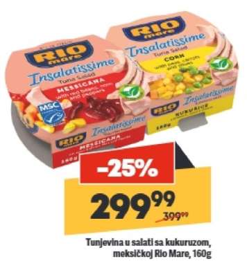 Tunjevina u salati sa kukuruzom, meksičkoj Rio Mare, 160g