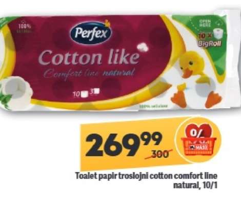 Toalet papir troslojni Cotton Comfort line natural, 10/1