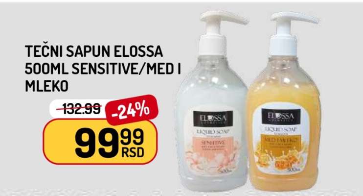 TEČNI SAPUN ELOSSA 500ML SENSITIVE/MED I MLEKO