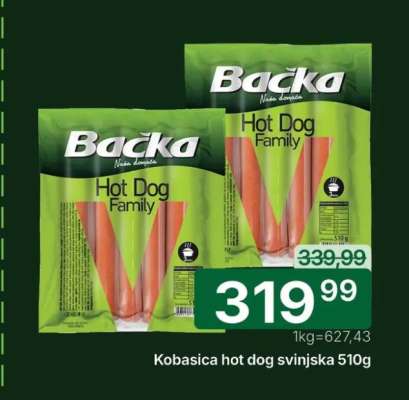 Kobasica hot dog svinjska 510g