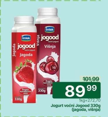 Jogurt voćni Jogood 330g (jagoda, višnja)