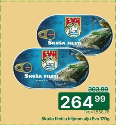 Skuša fileti u biljnom ulju Eva 170g