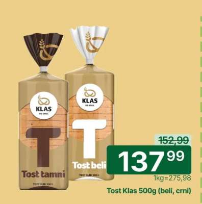Tost Klas 500g (beli, crni)