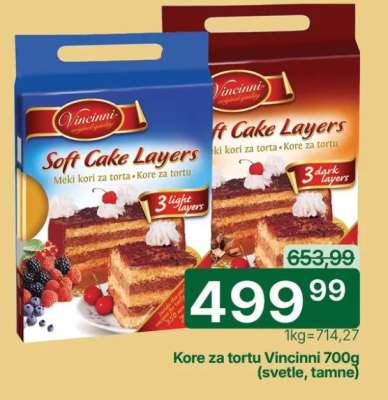 Kore za tortu Vincinni 700g (svetle, tamne)