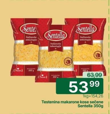 Testenina makarone kose sečene Sentella 350g