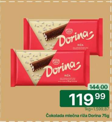 Čokolada mlečna riža Dorina 75g