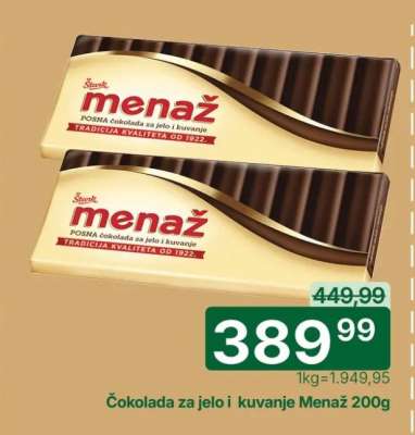 Čokolada za jelo i kuvanje Menaž 200g