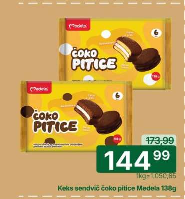 Keks sendvič čoko pitice Medela 138g