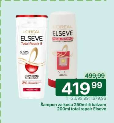 Šampon za kosu 250ml ili balzam 200ml total repair Elseve