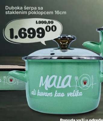 Duboka šerpa sa staklenim poklopcem 16cm