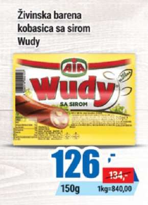 Živinska barena kobasica sa sirom Wudy