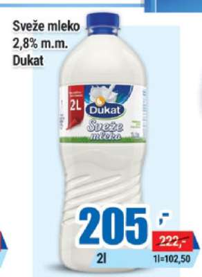 SVEŽE MLEKO 2.8 % m.m. Dukat