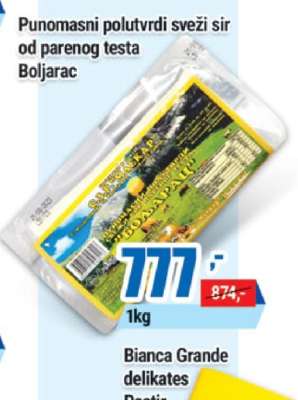 Punomasni polutvrdi sveži sir od parenog testa Boljarac