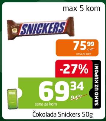 Čokolada Snickers 50g