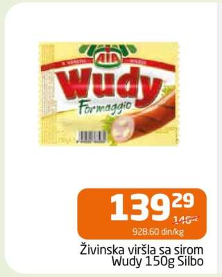 Živinska viršla sa sirom Wudy 150g Silbo