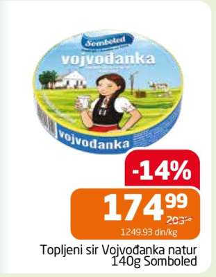 Topljeni sir Vojvodanka natur 140g Somboled